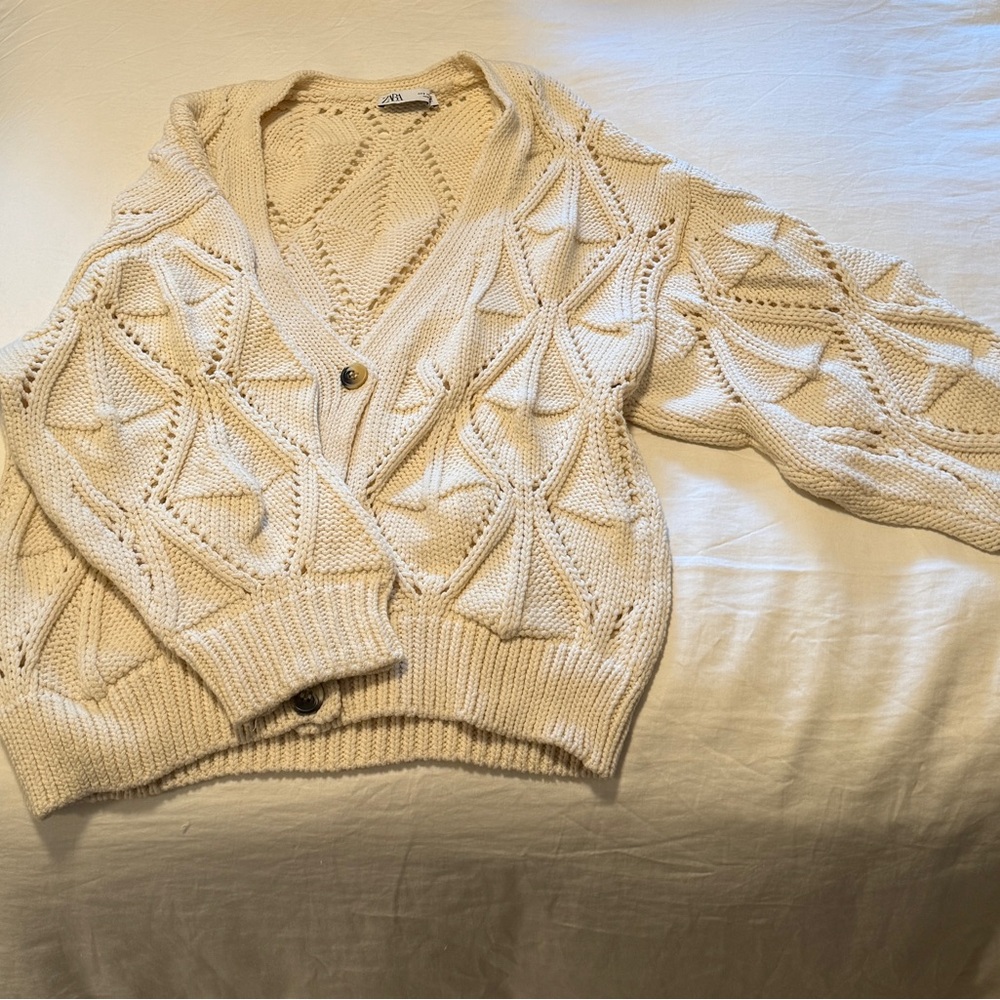 Zara Cream Textured Women's Cardigan